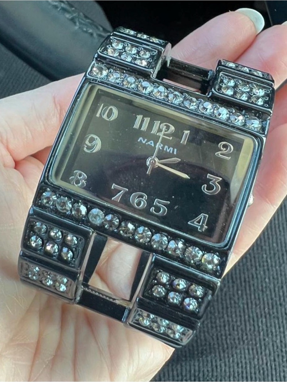 Women's Y2K Black Crystal Accent Bracelet Watch